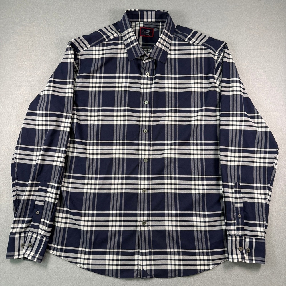 UNTUCKit Plaid Long Sleeve Button Down Shirt Mens XL Navy Blue Plaid